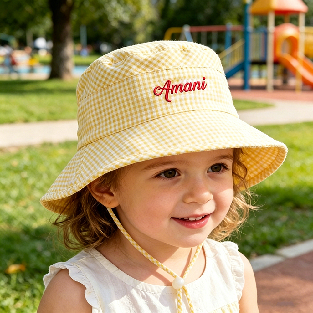 Personalized Embroidery Colourful Gingham Kids Bucket Hat | CWBeach250