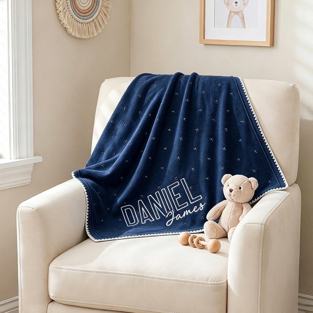 Personalized Embroidered Soft Pointelle Knit Baby Blanket | CWBaby504