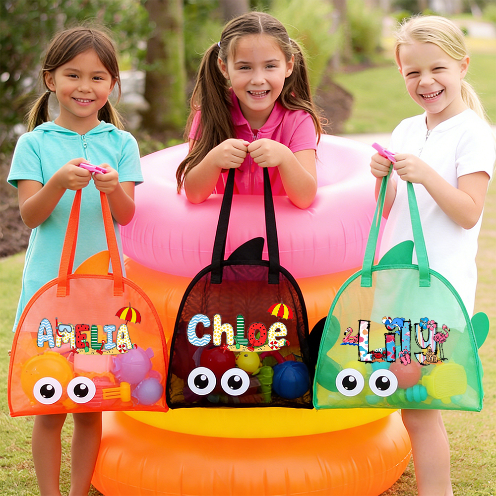 Personalized Adorable Fish Mesh Summer Beach Bag | CWBeach214