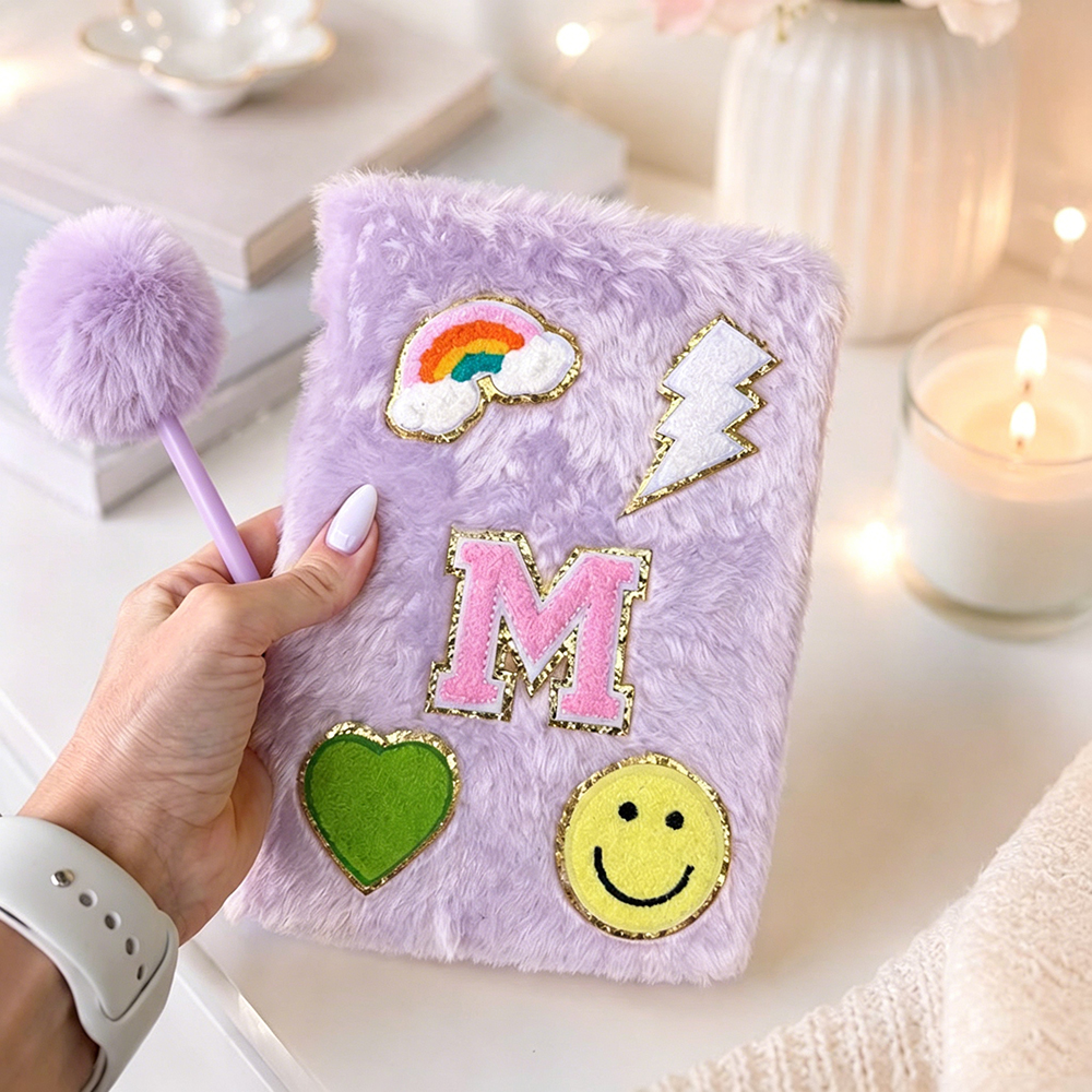 Personalized Hand Embroidery Fluffy Journal with Pom Pom Pen | CWGift75