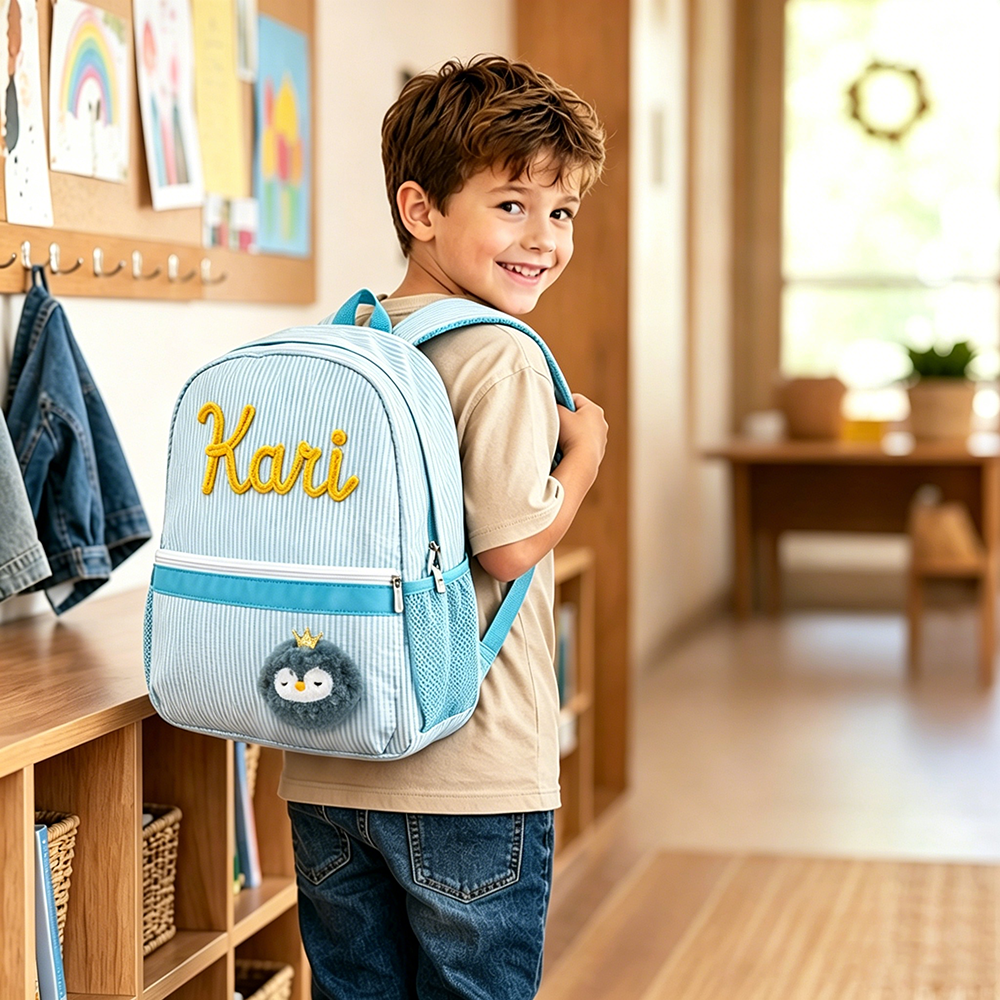Personalized Kids Stripe Seersucker School Backpack | CWPack369