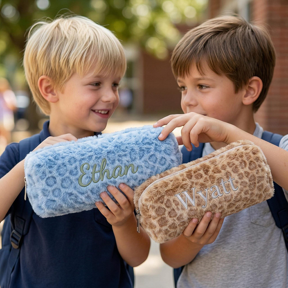 Personalized Embroidered Kids Soft Leopard Pencil Pouch | CWPack376