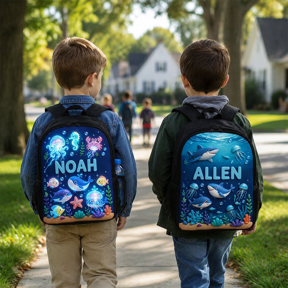 Personalized Kid Adorable Ocean Animals Backpack Set | CWPack383