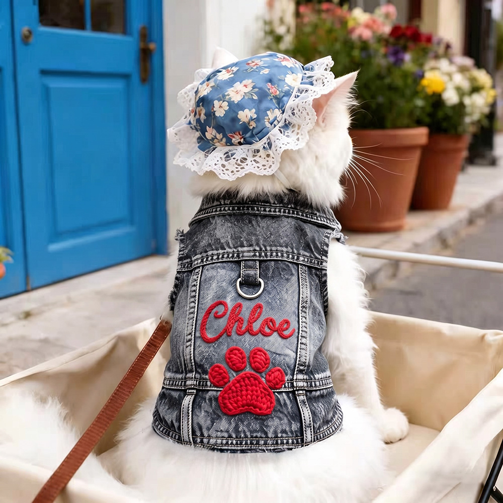 Personalized Hand Embroidered Pet Denim Jacket | BKPet542