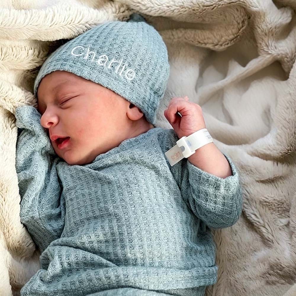 Personalized Embroidered Waffle Knit Baby Coming Home Outfit | CWBaby513