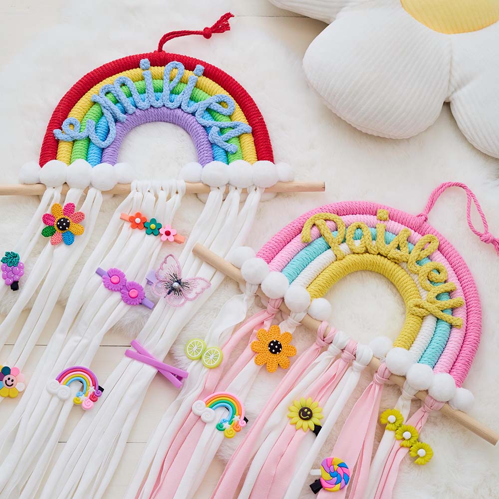Personalized Hand Embroidered Kids Rainbow Hair Clip Holder | CWToy201
