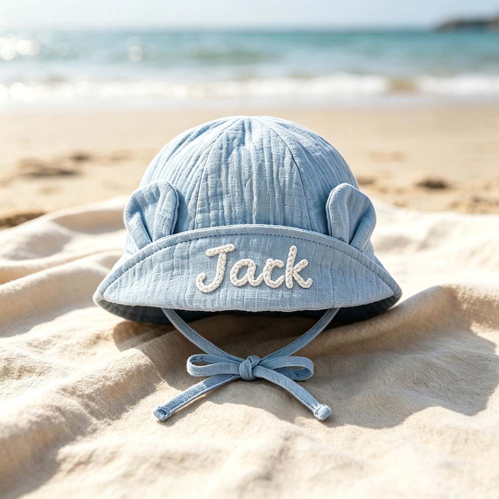 Personalized Hand Embroidered Baby Summer Hat With Ears | CWBeach266