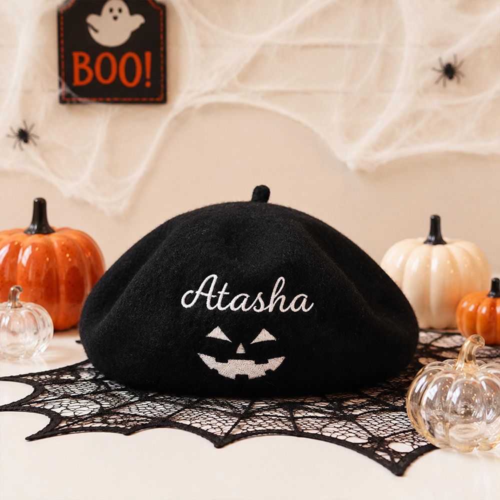 Personalized Embroidery Adjustable Halloween Pumpkin Beret | CWHalloween115