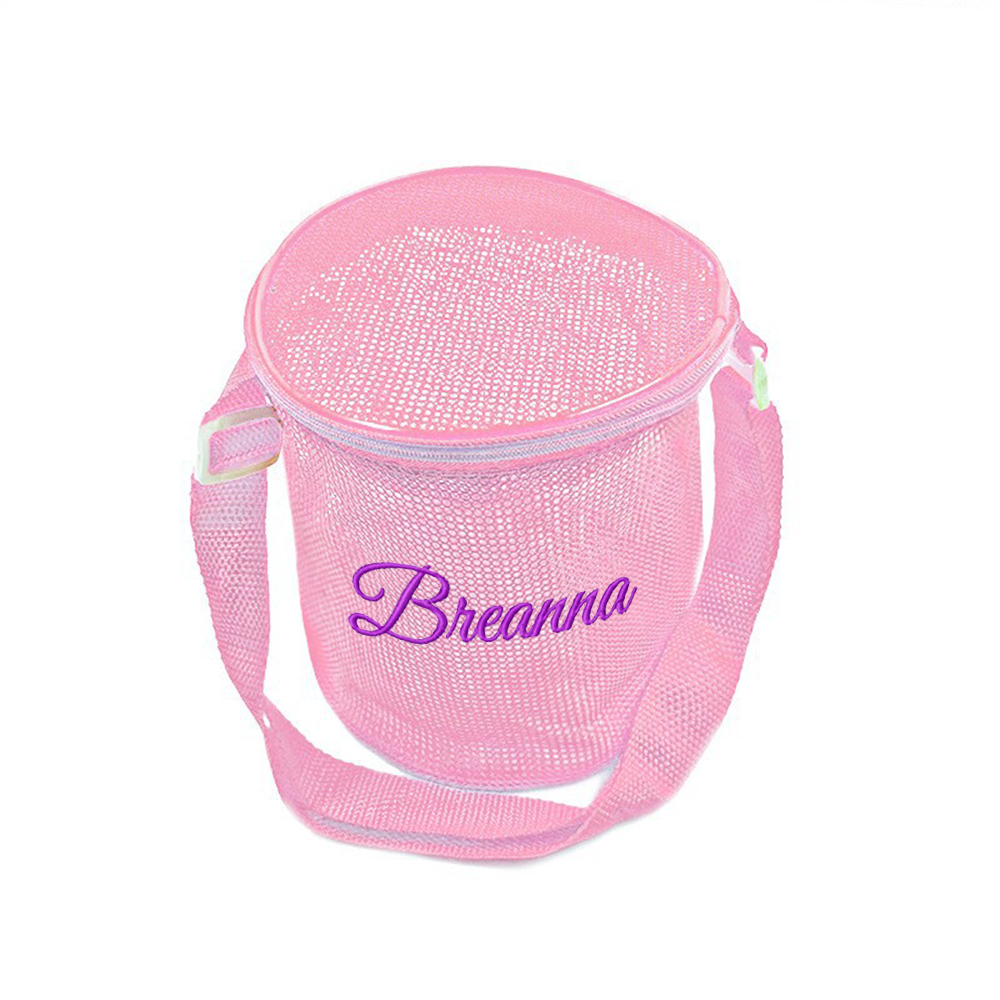 Personalized Embroidery Seashell Zipper Mesh Beach Bucket | CWBeach114