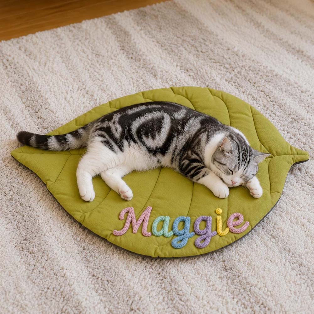 Personalized Embroidered Reversible Leaf Pet Mat | BKPet571