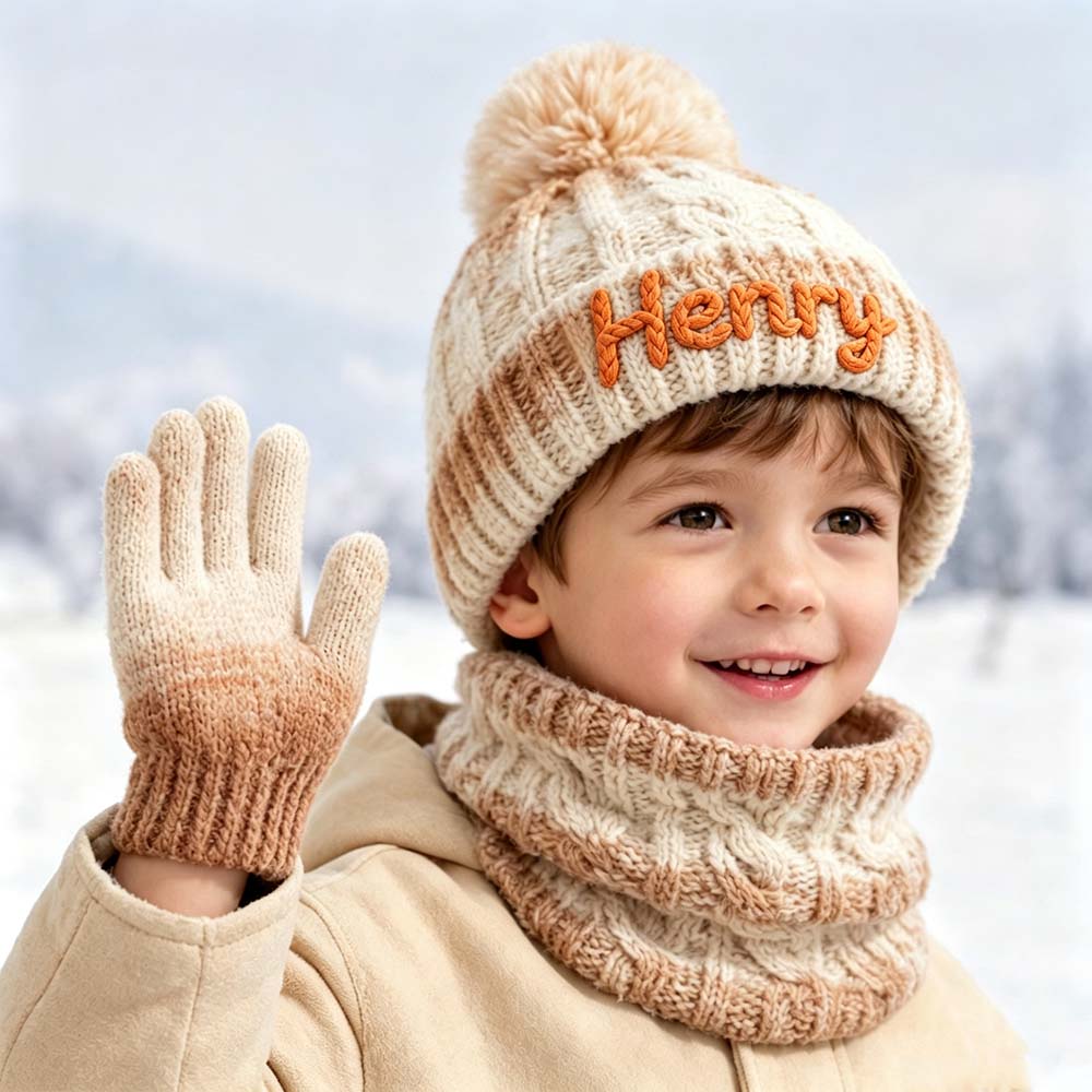 Personalized Hand Embroidered Gradient Knit Winter Outfit Set | HSKid86
