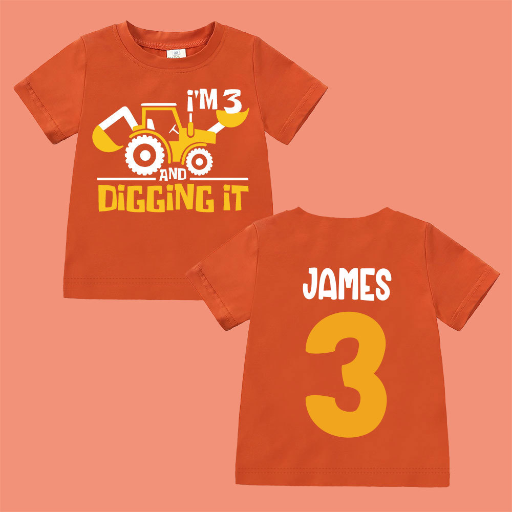 Personalized Digging It Construction Birthday T-Shirt | inBirth22