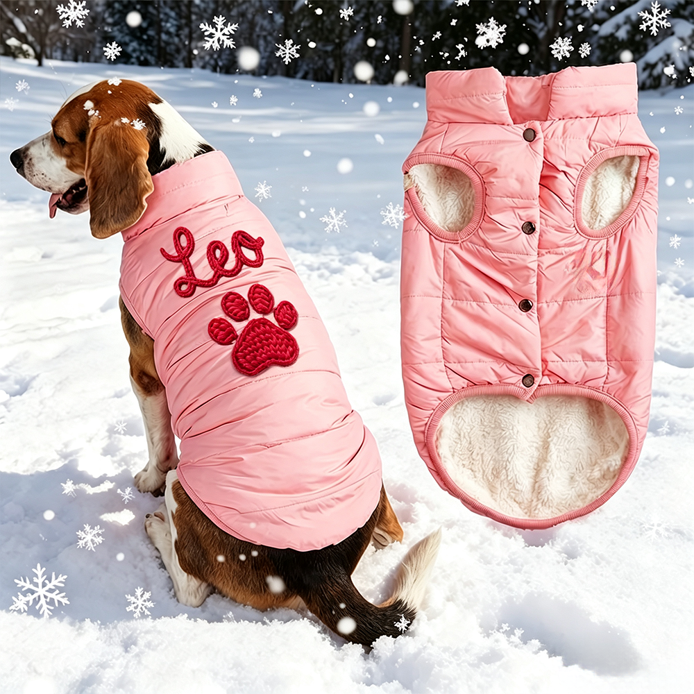 Personalized Hand Embroidered Pet Winter Warm Puffer Vest | BKPet576