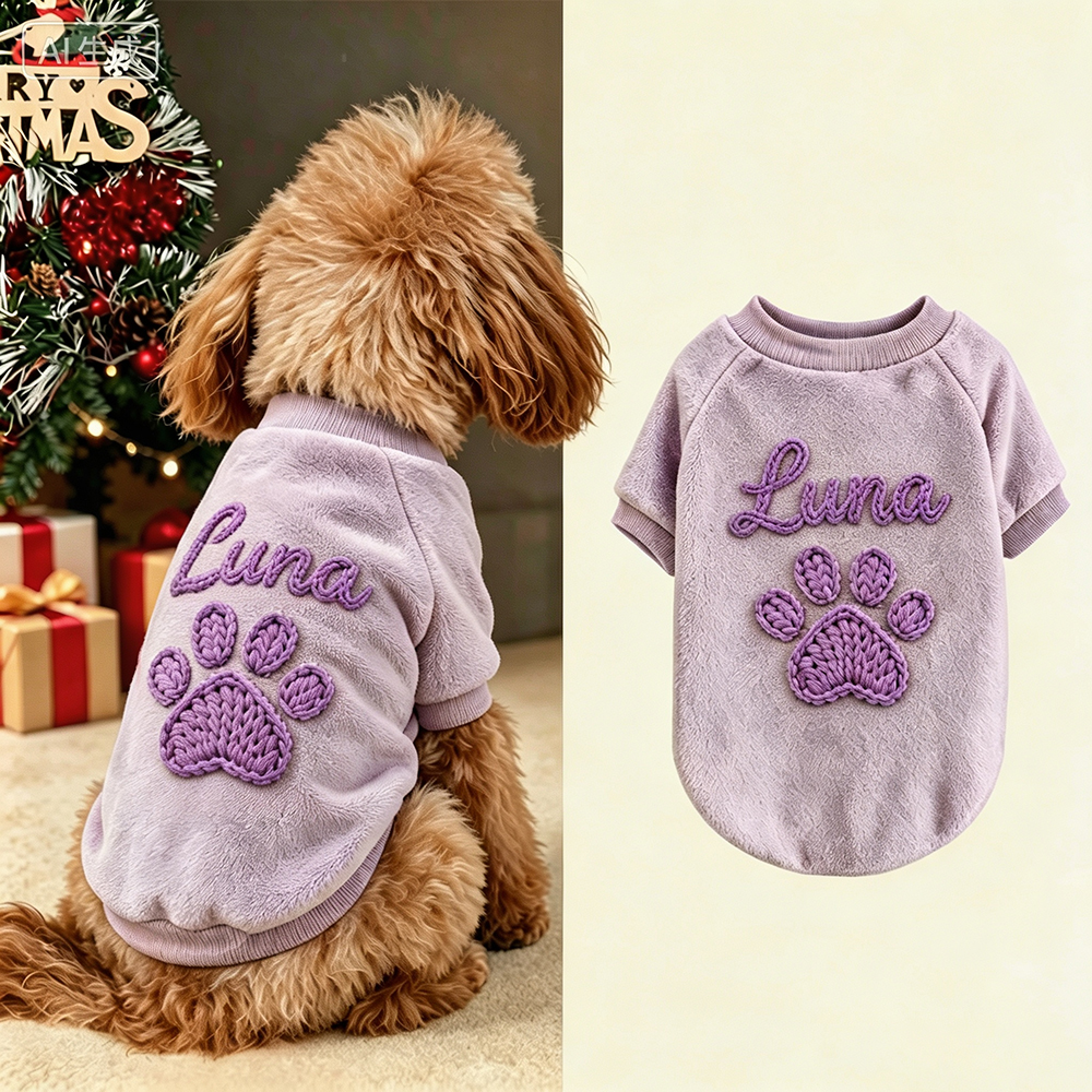 Personalized Hand Embroidered Christmas Pet Fleece Thermal Outfit | BKPet579