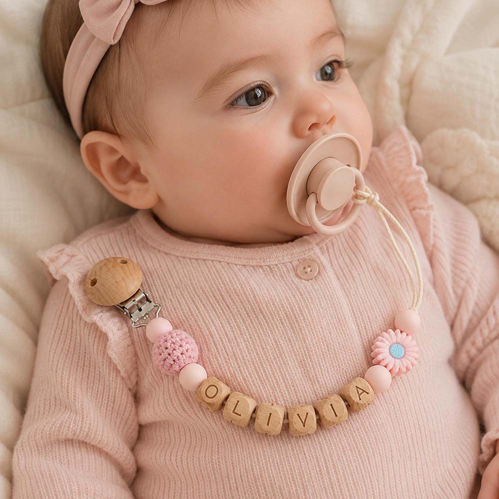 Personalized Baby Wooden Letter Bead Pacifier Clip | CWToy205