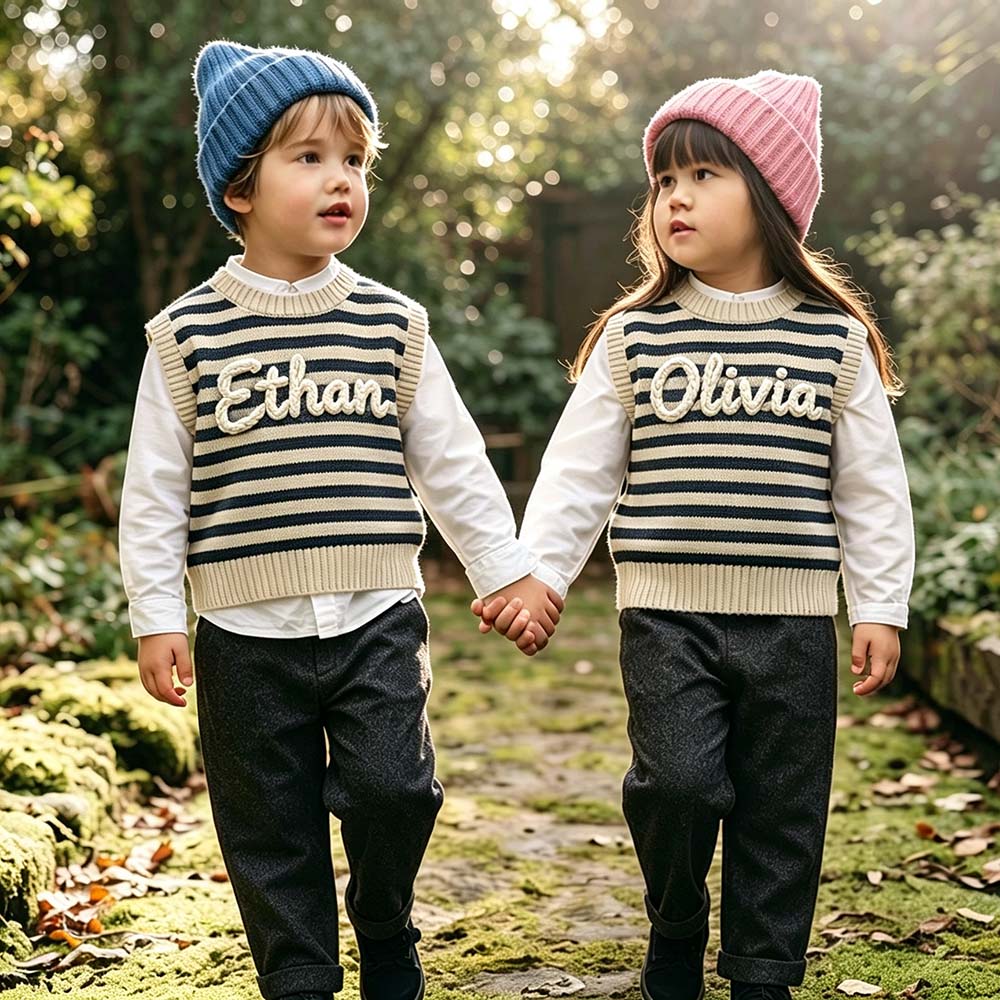 Personalized Hand Embroidered Kids Knit Crochet Vest | CWBaby529