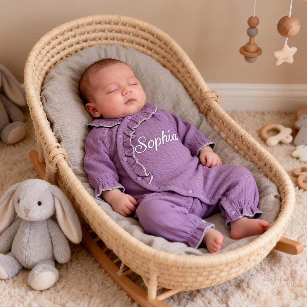 Personalized Embroidered Long Sleeve Buttons Ruffle Coming Home Outfit | CWBaby532