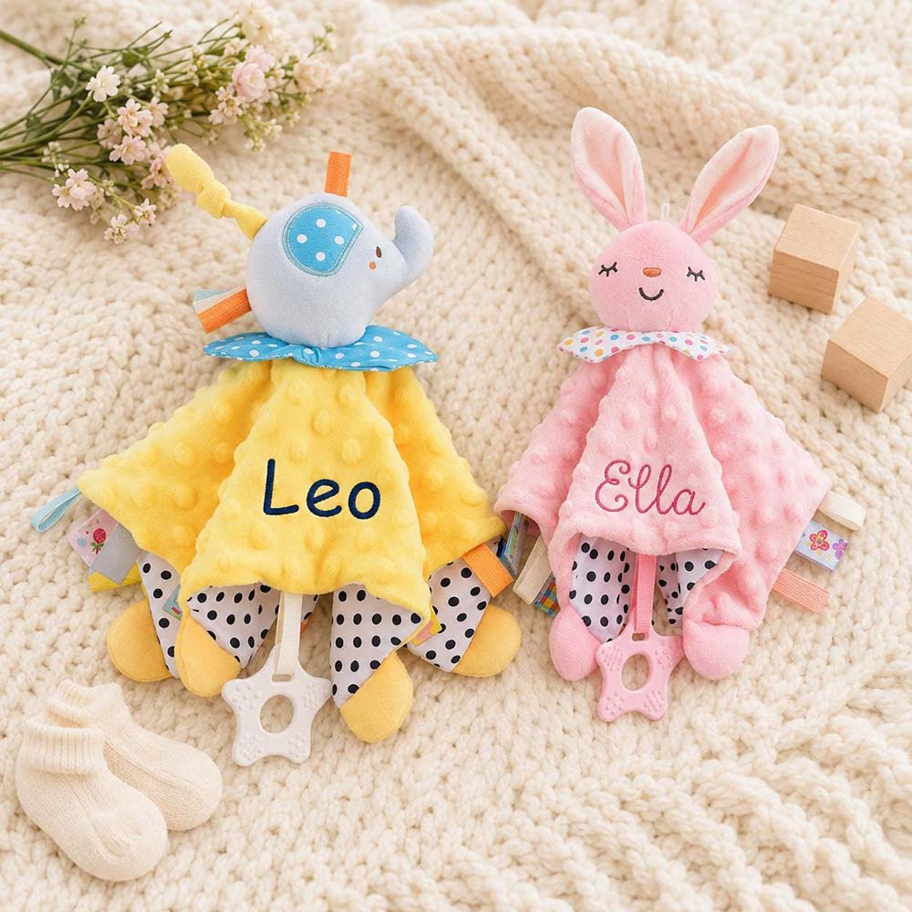 Personalized Embroidered Baby Minky Dot Animal Lovey Blanket | CWToy206