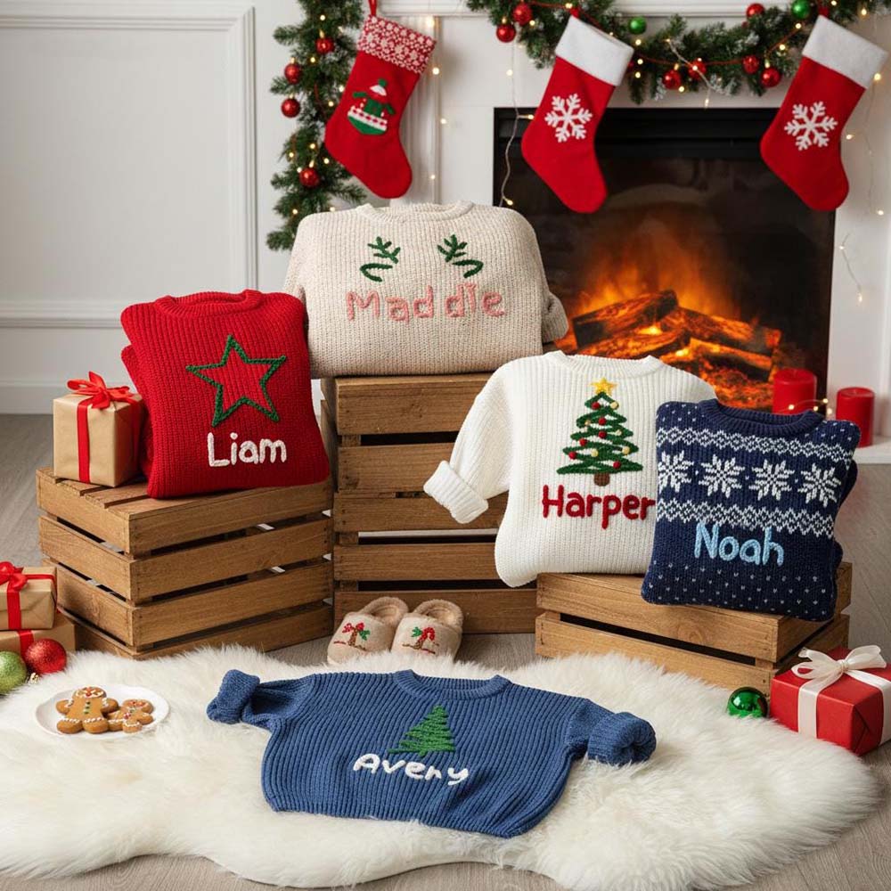 Personalized Hand Embroidered Christmas Knit Sweater | MCGift390