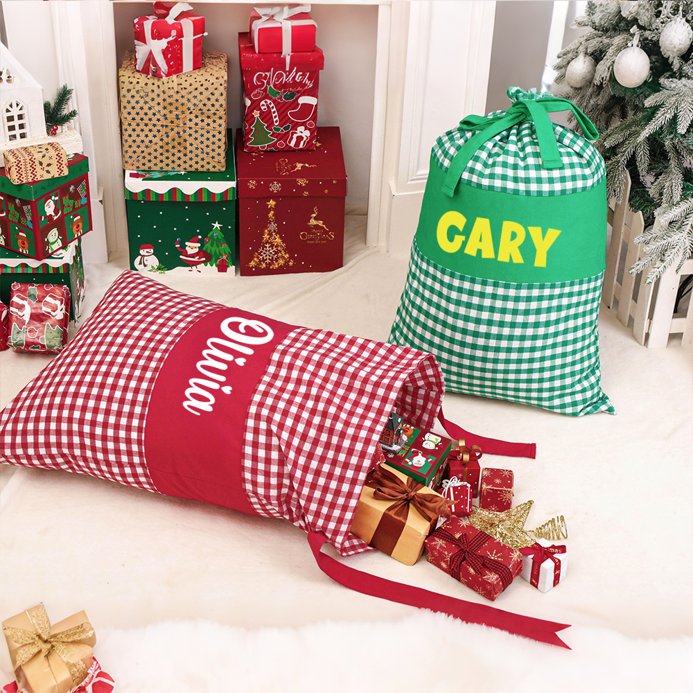 Personalized Christmas Gingham Name Santa Sack | MCGift392