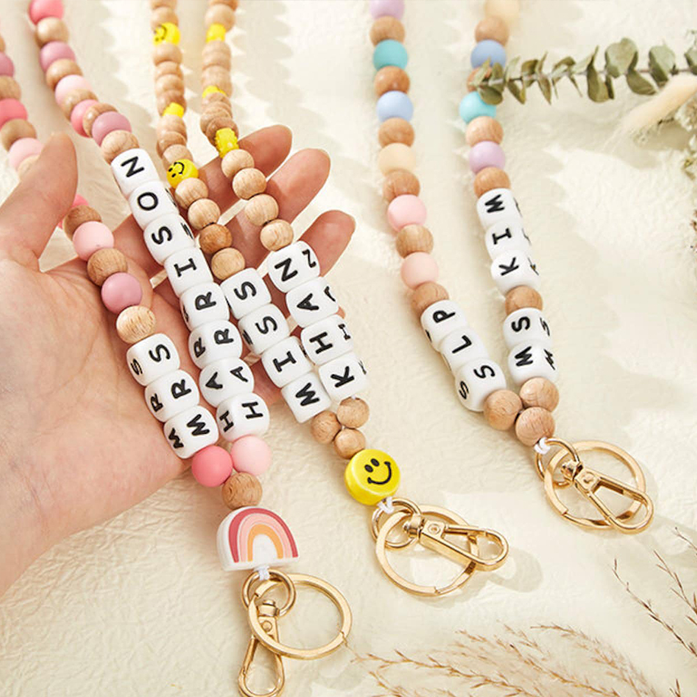 Personalized Teacher Lanyard Beaded Wooden for Teacher Appreciation Gift | CWTeach02