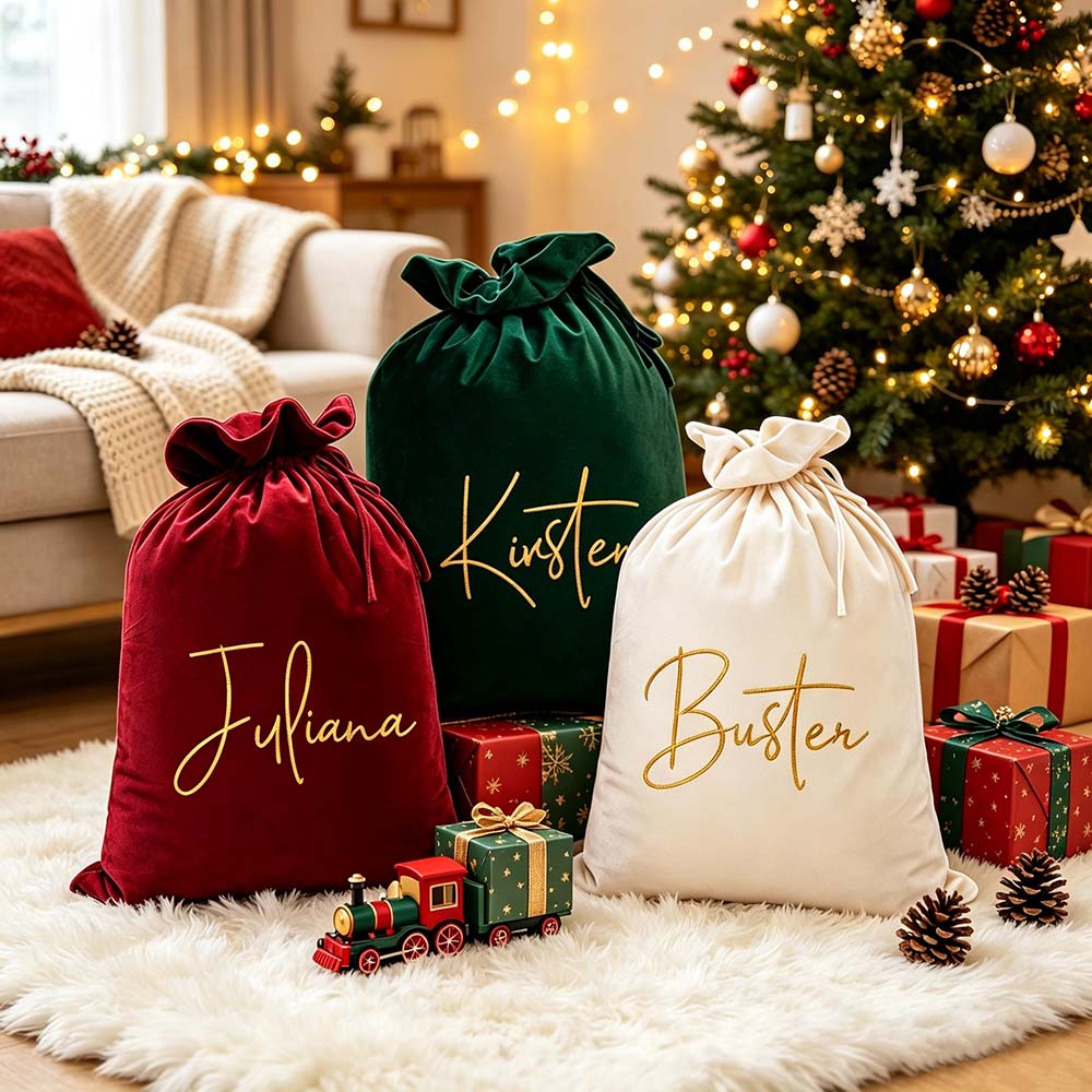 Personalized Custom Name Christmas Velvet Gift Bag | MCGift395