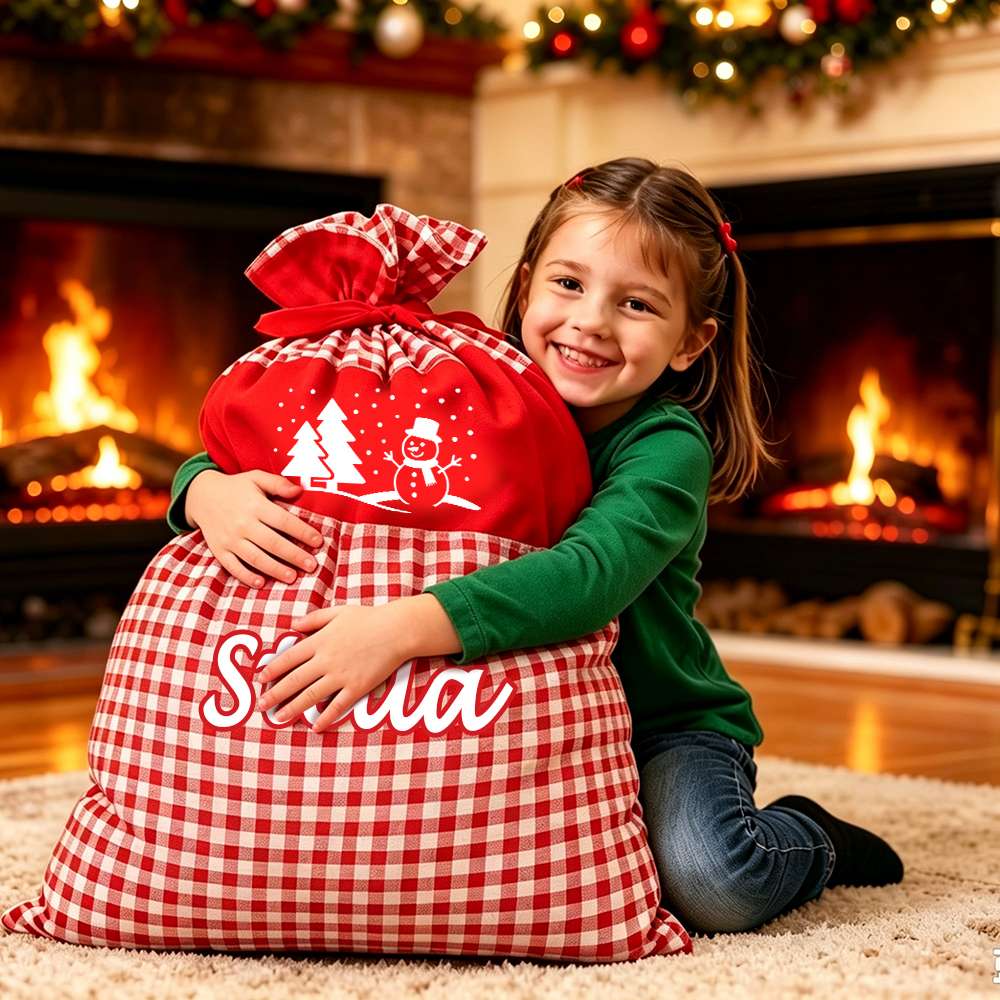 Personalized Christmas Custom Name Plaid Gift Bag | MCGift397