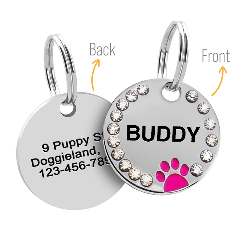 Personalized Sparkling Paw Double Sided Pet ID Tag | BKPet63