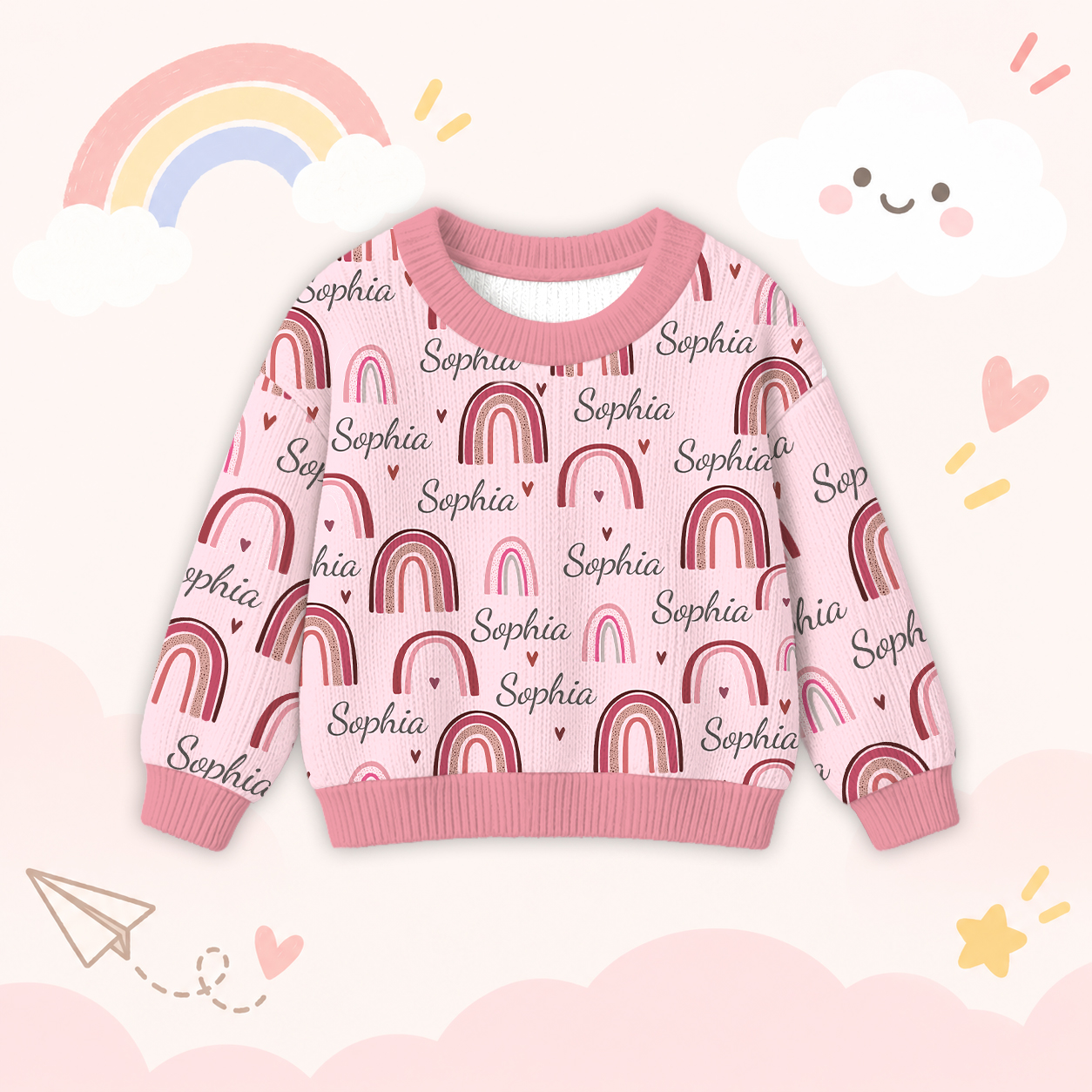 Personalized Lovely Kids Rainbow Knit Sweater | CWSweater03