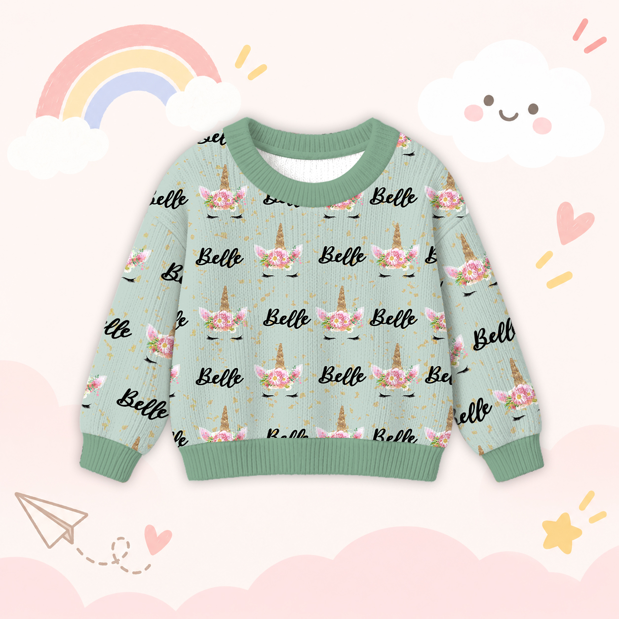 Personalized Lovely Kids Unicorn Knit Sweater | CWSweater06