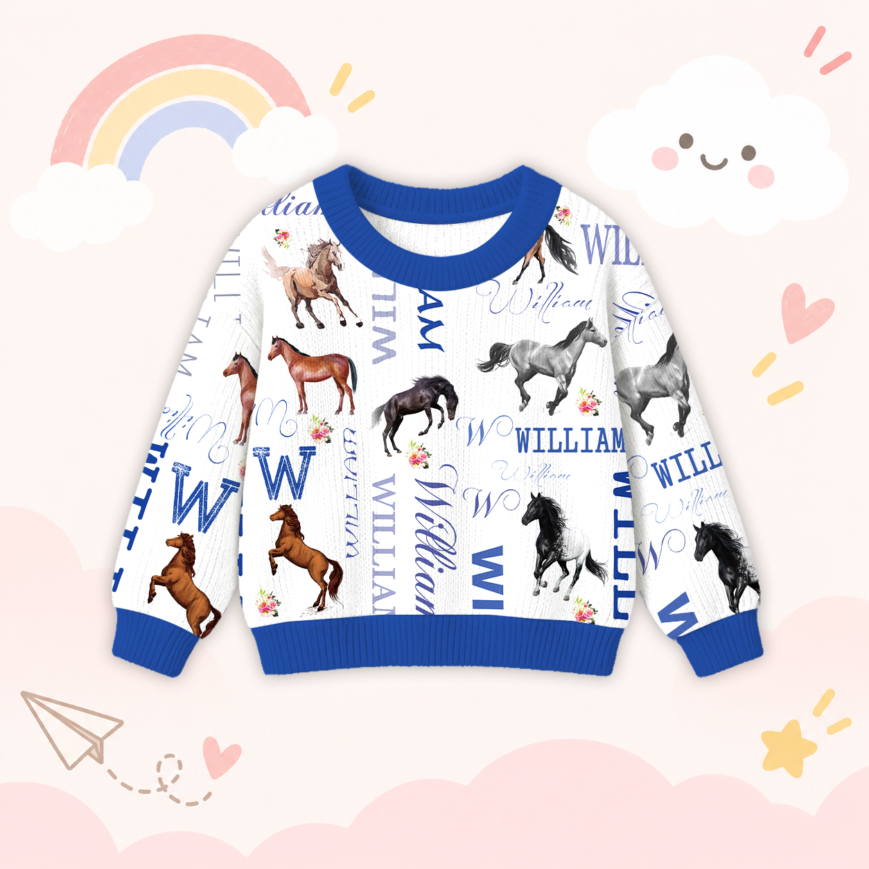 Personalized Lovely Kids Horse Knit Sweater | CWSweater08