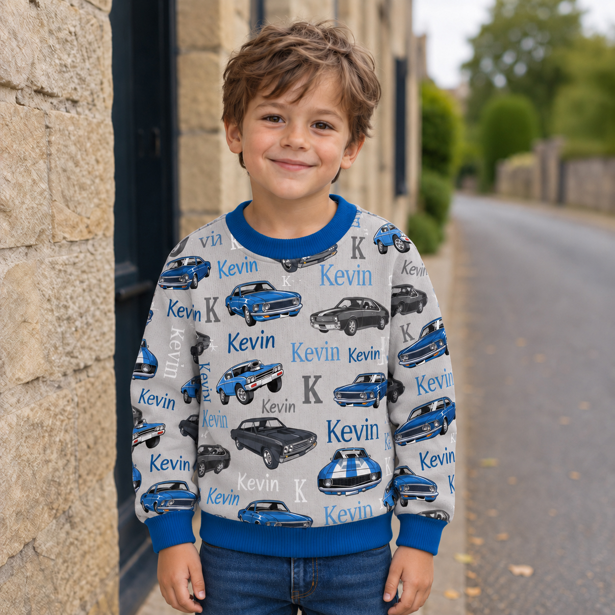 Personalized Lovely Kids Vintage Car Knit Sweater | CWSweater09
