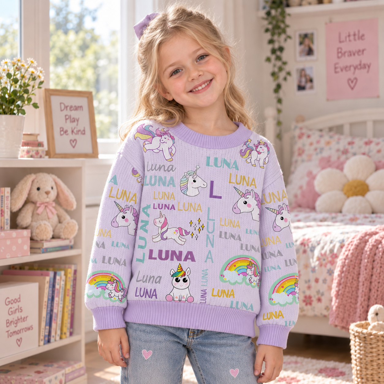 Personalized Lovely Kids Unicorn Knit Sweater | CWSweater04