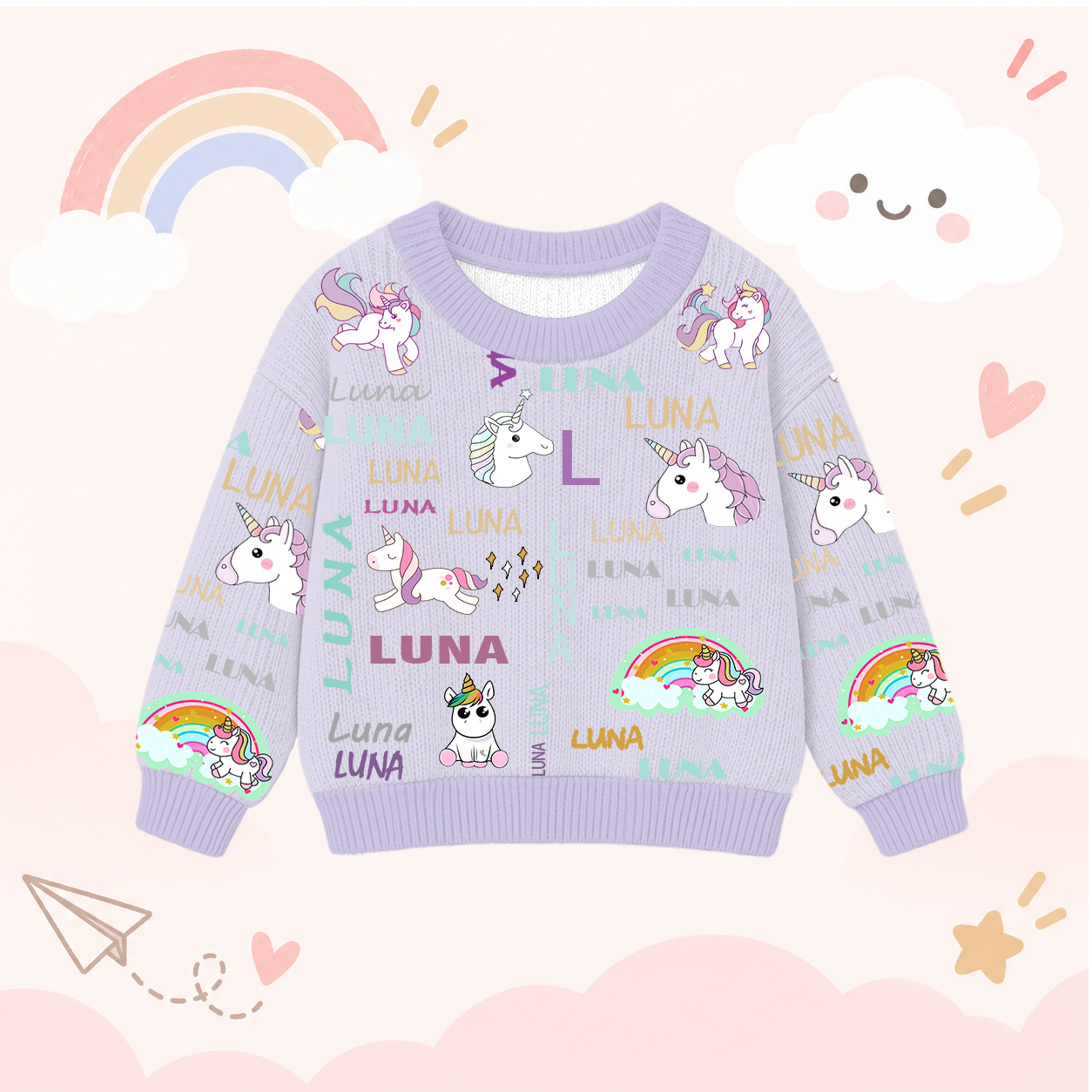Personalized Lovely Kids Unicorn Knit Sweater | CWSweater04