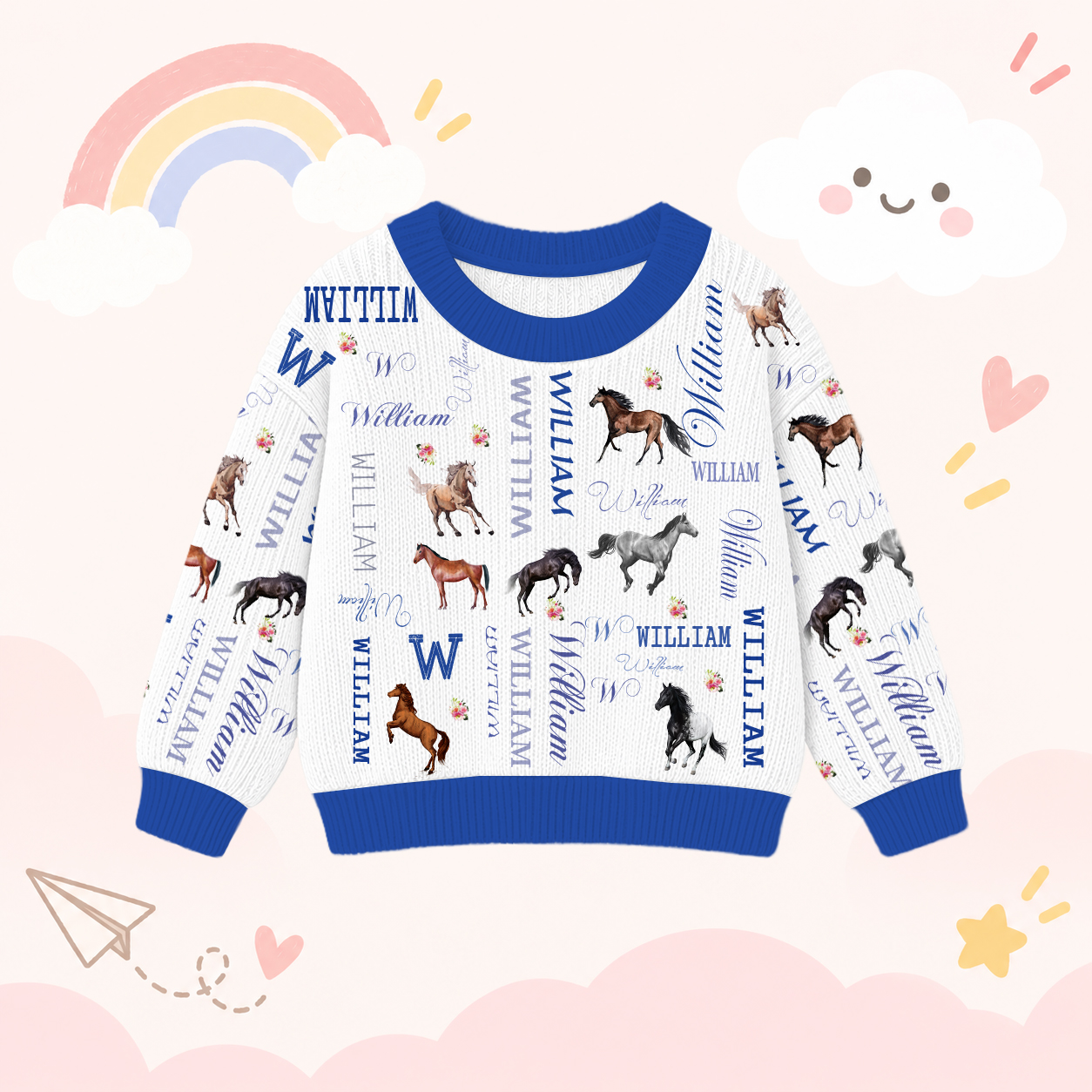 Personalized Lovely Kids Horse Knit Sweater | CWSweater08