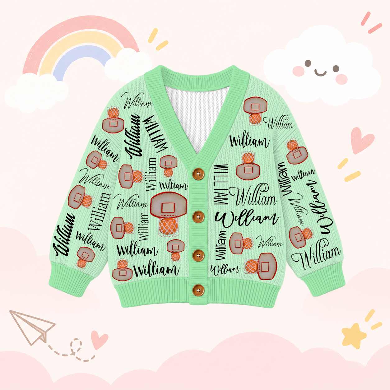 Personalized Lovely Kids Basketball Knit Sweater | CWSweater13