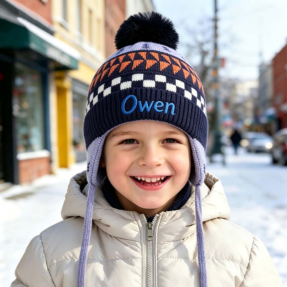 Personalized Embroidered Beanie Pom Pom Hat For Kids | HSKid98