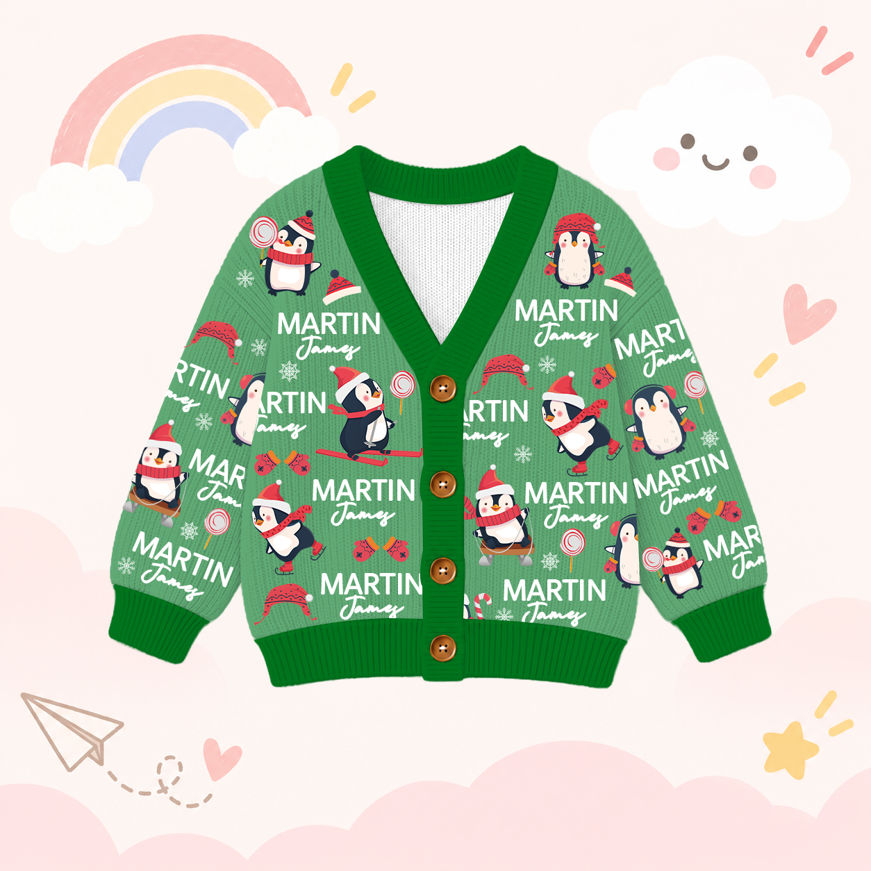 Personalized Lovely Kids Christmas Penguin Knit Sweater | CWSweater14