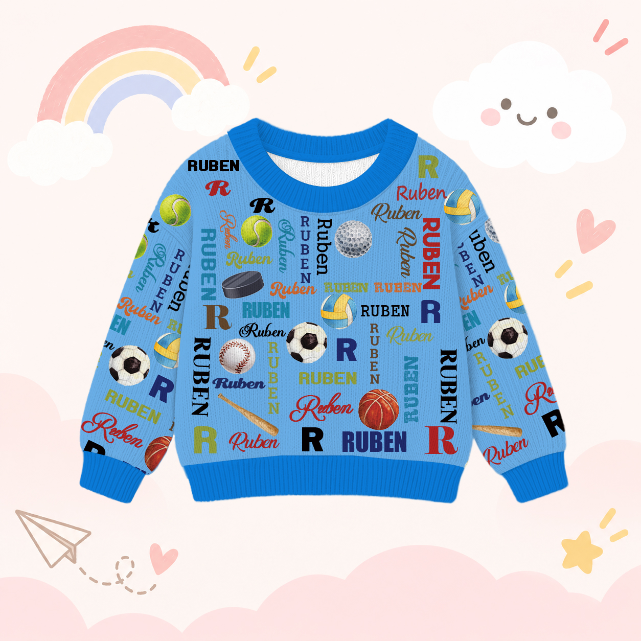 Personalized Lovely Kids Ball Sports Knit Sweater | CWSweater11