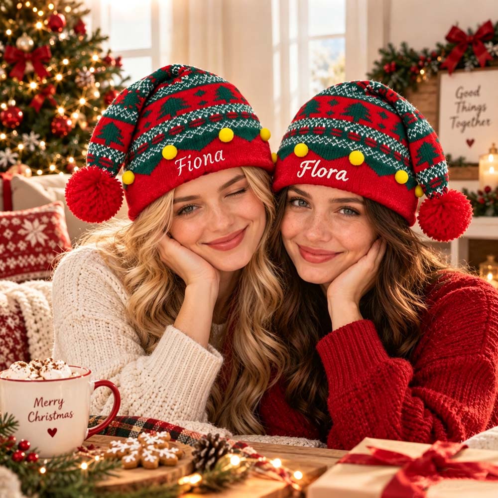 Personalized Embroidery Christmas Knit Beanie For Kid & Adult | MCGift411