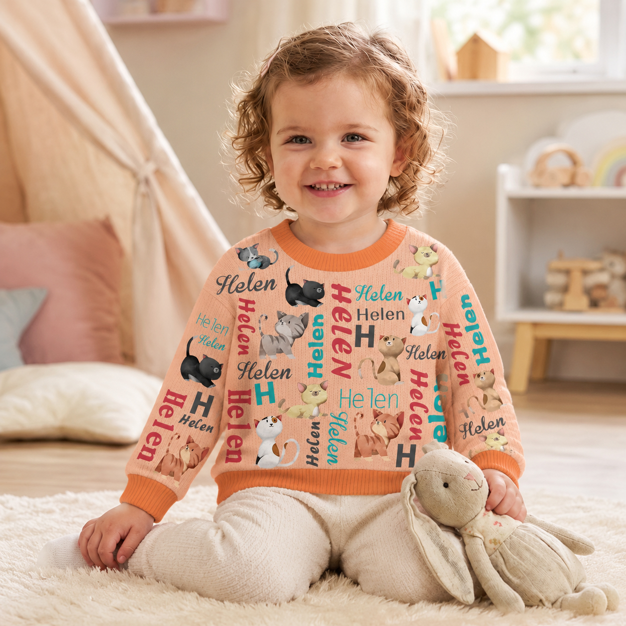 Personalized Lovely Kids Cute Kitten Knit Sweater | CWSweater16