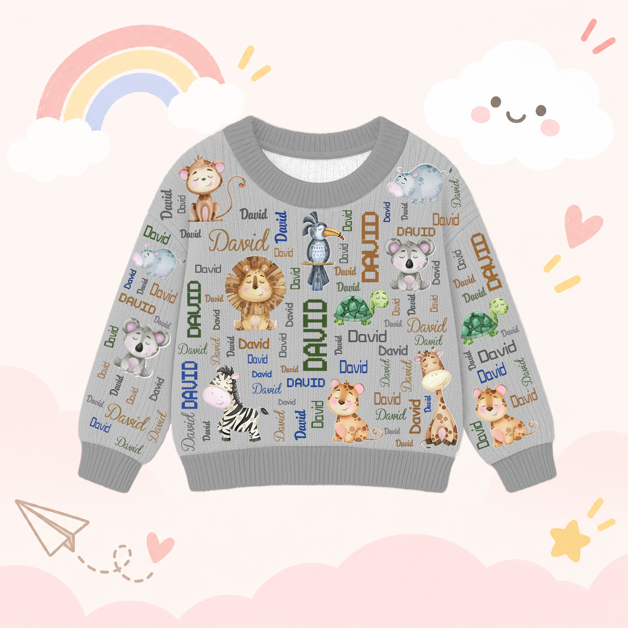 Personalized Lovely Kids Adorable Animals Knit Sweater | CWSweater17