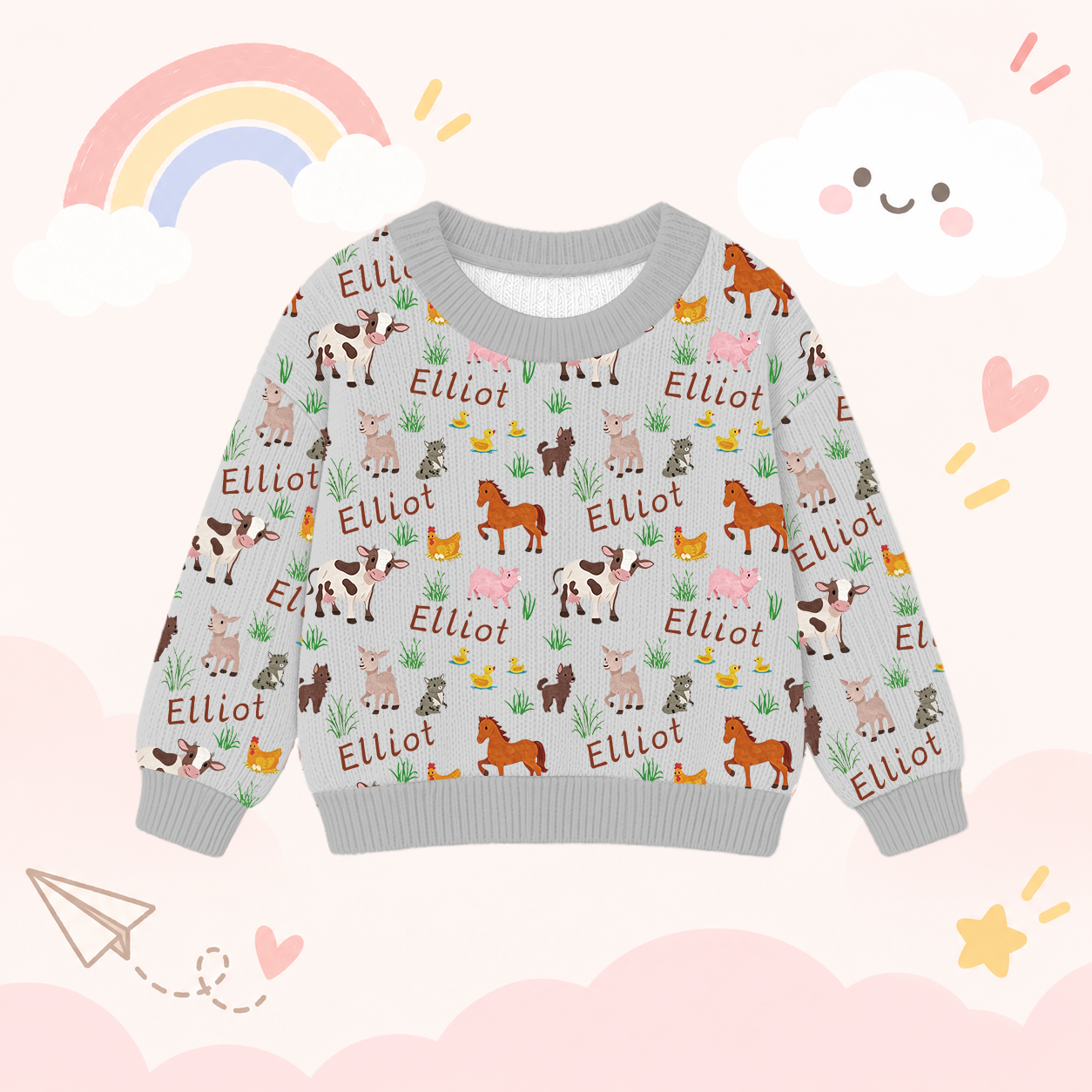 Personalized Lovely Kids Adorable Animals Knit Sweater | CWSweater18