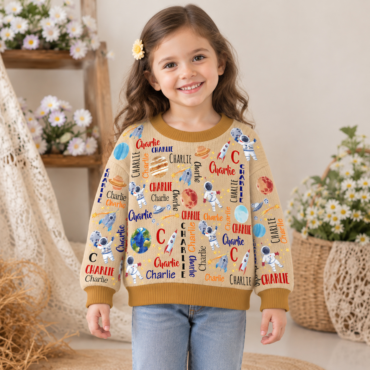 Personalized Lovely Kids Astronaut Knit Sweater | CWSweater21