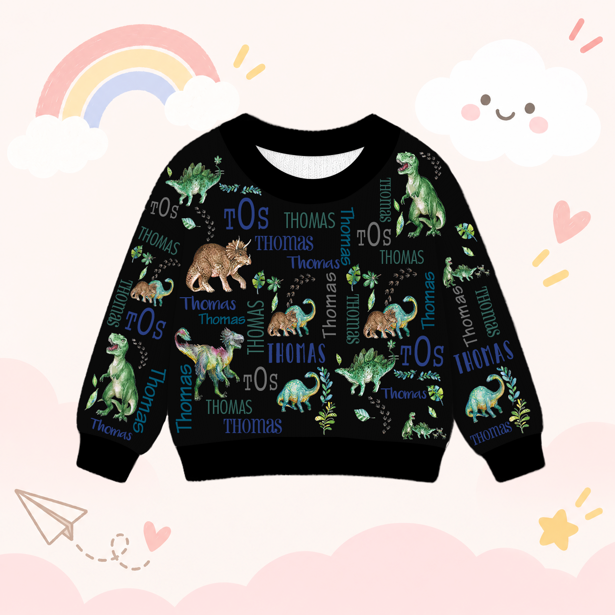Personalized Lovely Kids Dinosaur Knit Sweater | CWSweater22