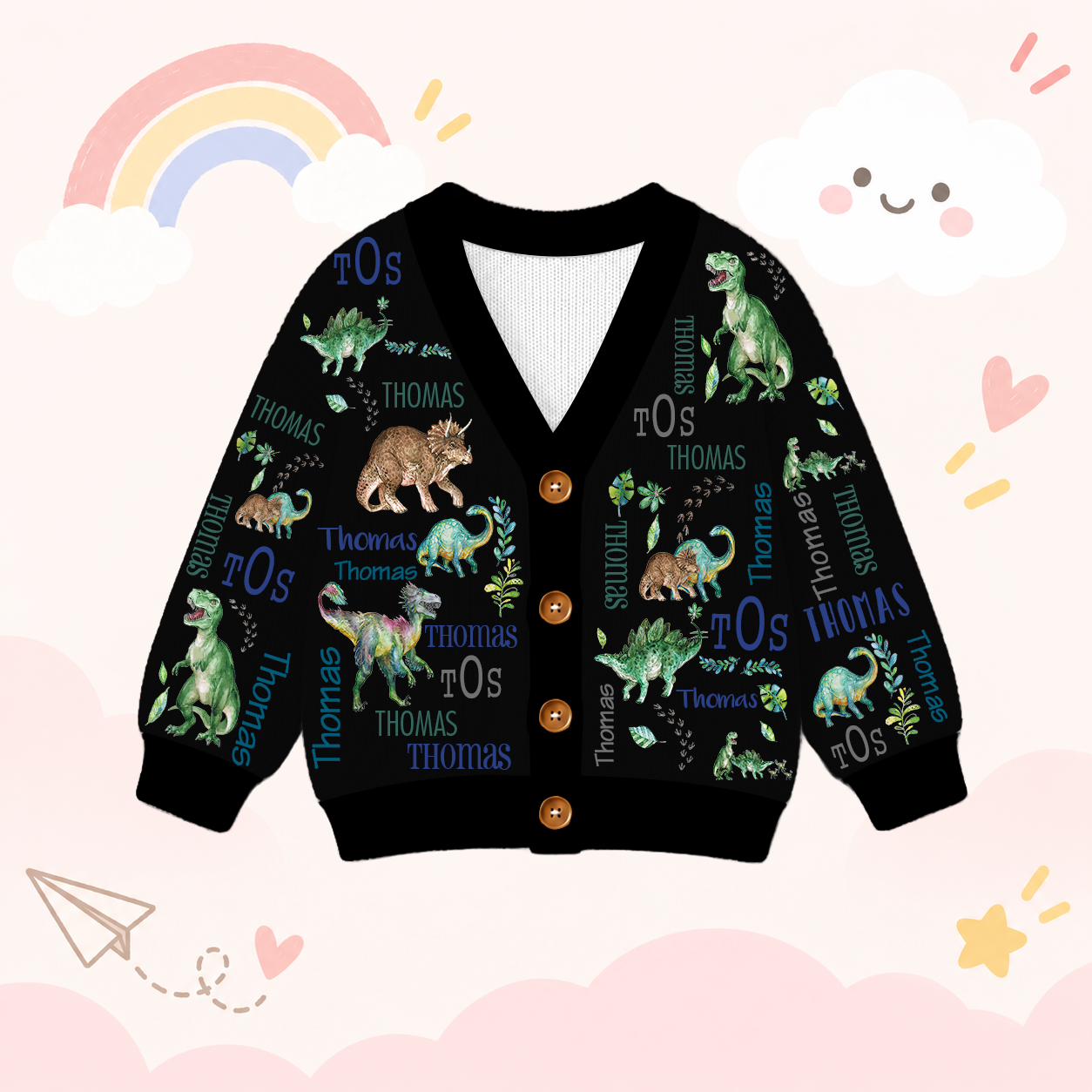 Personalized Lovely Kids Dinosaur Knit Sweater | CWSweater22