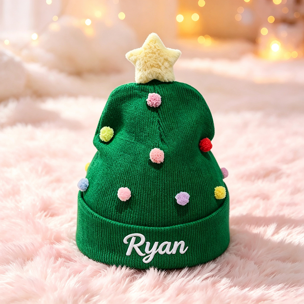 Personalized Embroidery Christmas Pom Pom Beanie For Kids | MCGift416