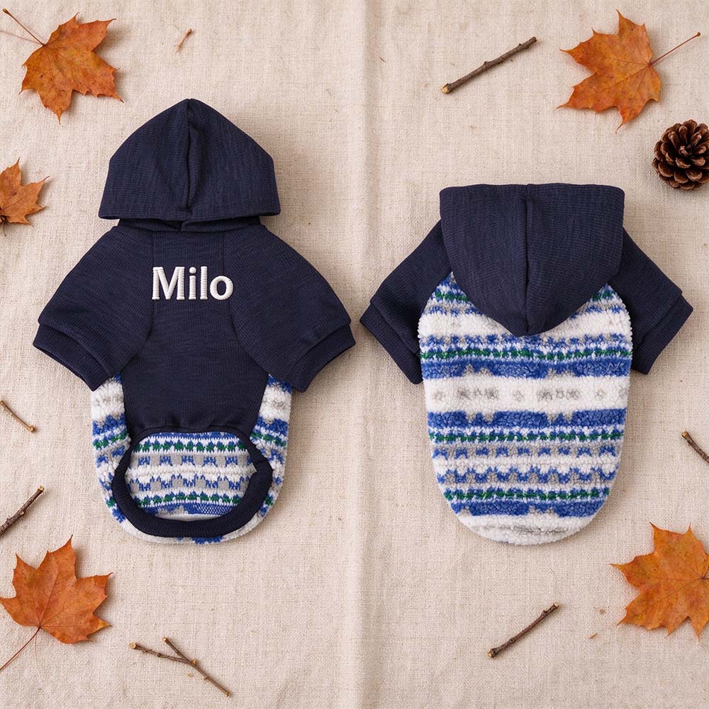 Personalized Pet Winter Warm Patchwork Hooded Sweatshirt | BKPet606