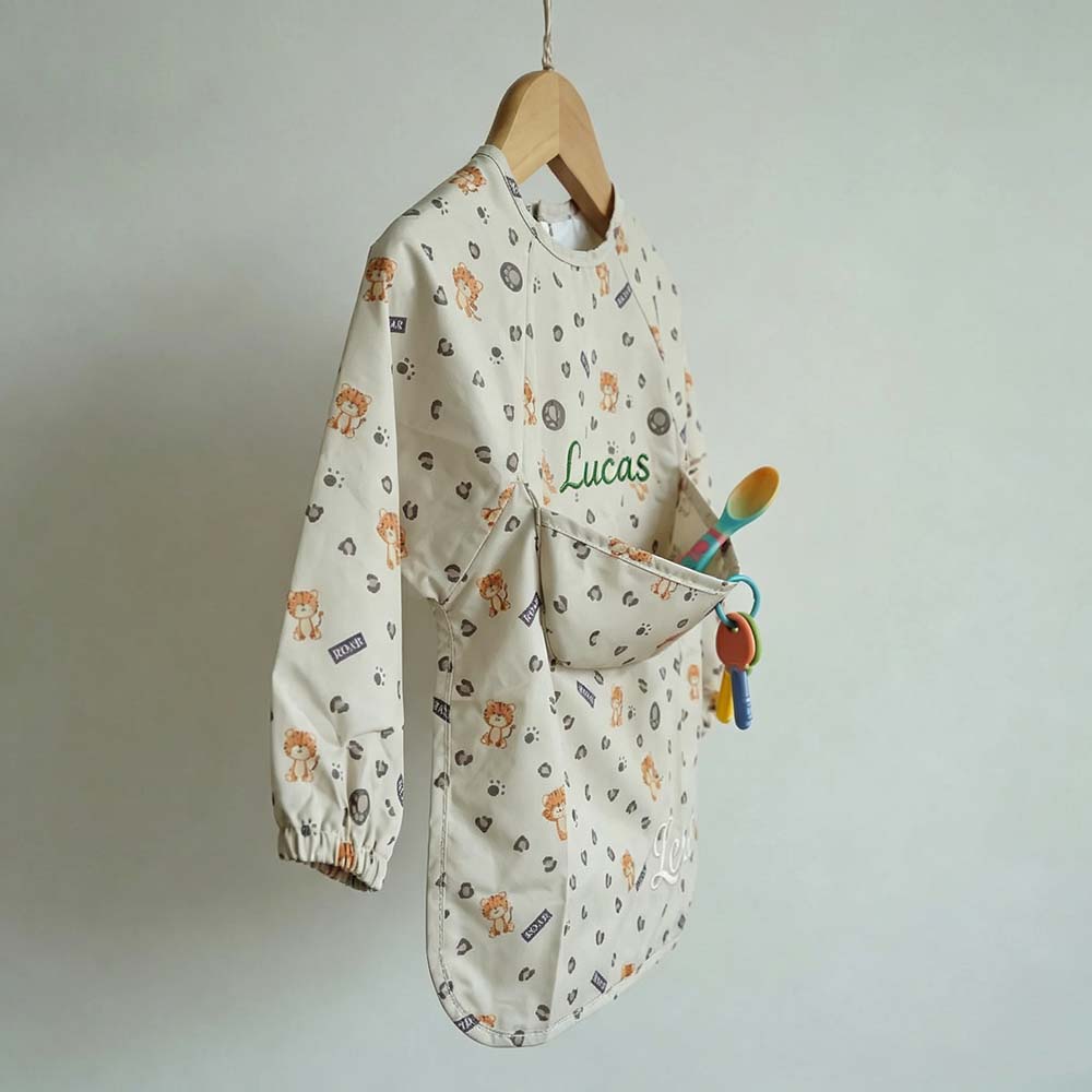 Personalized Embroidered Baby Bib Smock With Sleeves Feeding Cover | CWBaby561