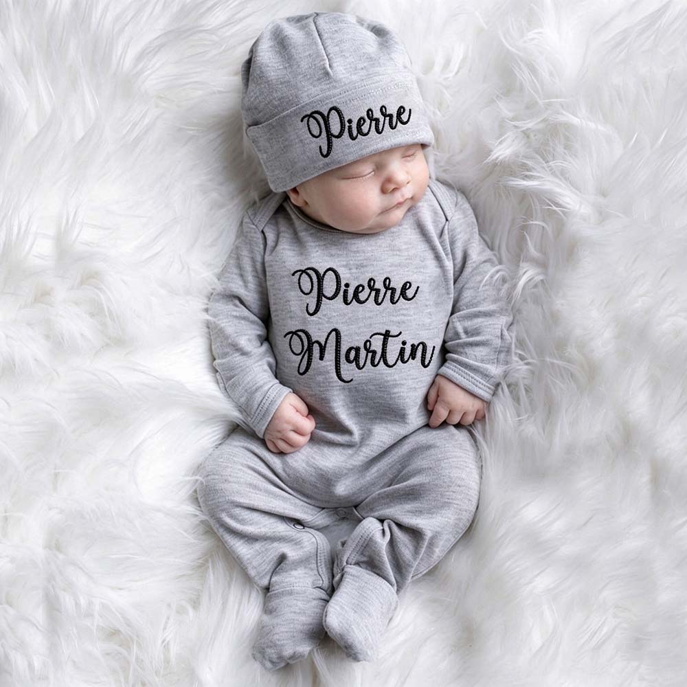 Personalized Embroidery Baby Coming Home Outfit Set With Hat | CWBaby562